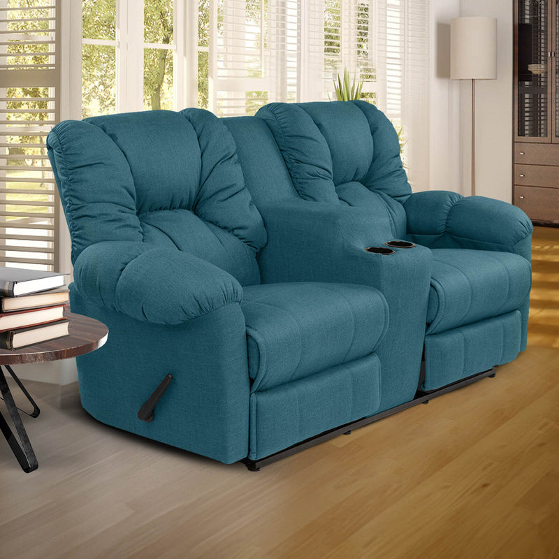 Linen Double Cinematic Recliner Chair with Cups Holder - Turquoise - American Polo