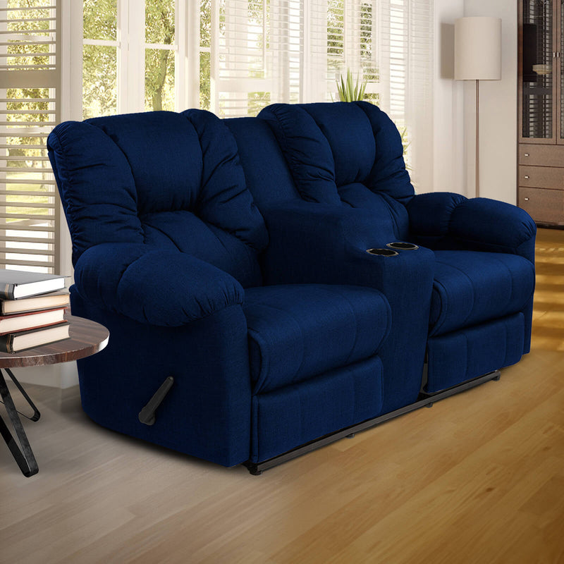 Linen Double Cinematic Recliner Chair with Cups Holder - Dark Blue - American Polo