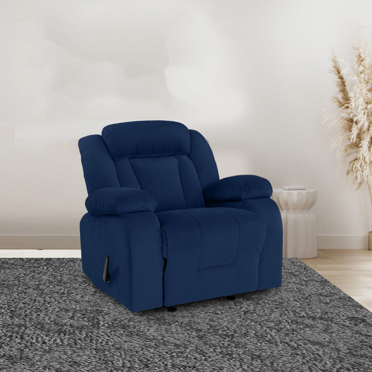Velvet Classic Recliner Chair - NZ50 Dark Blue Rocking & Rotating
