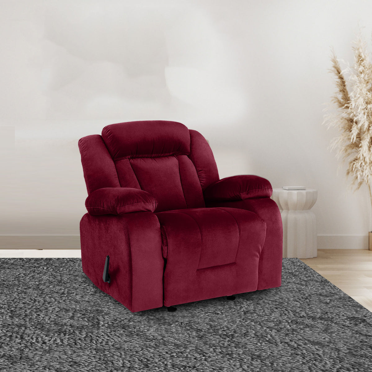 Velvet Classic Recliner Chair - NZ50 Burgundy Rocking & Rotating