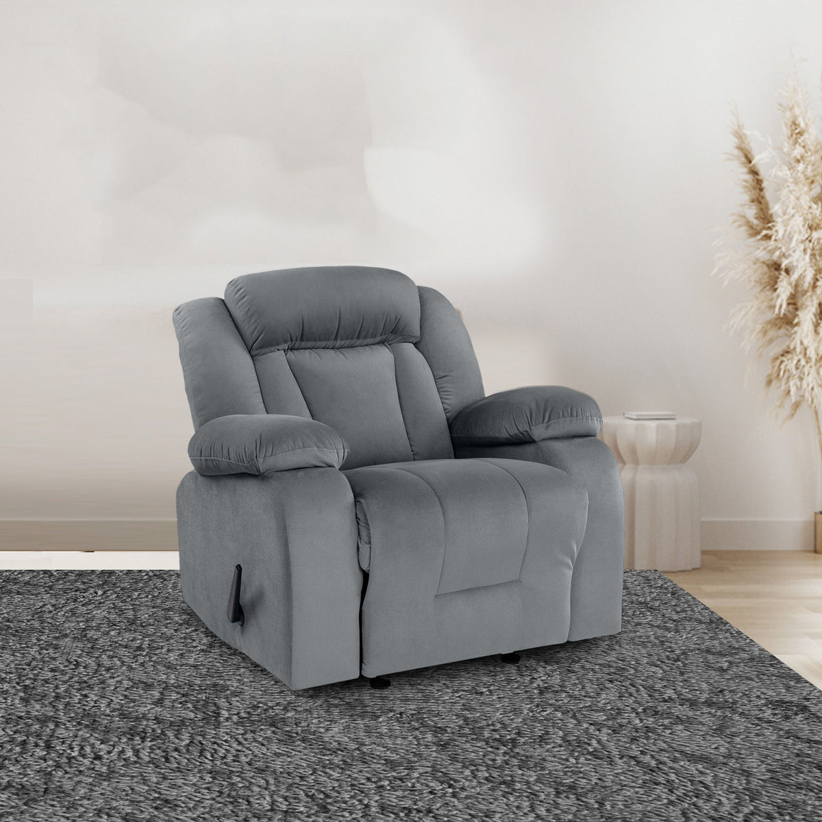 Velvet Classic Recliner Chair - NZ50 Grey Rocking & Rotating