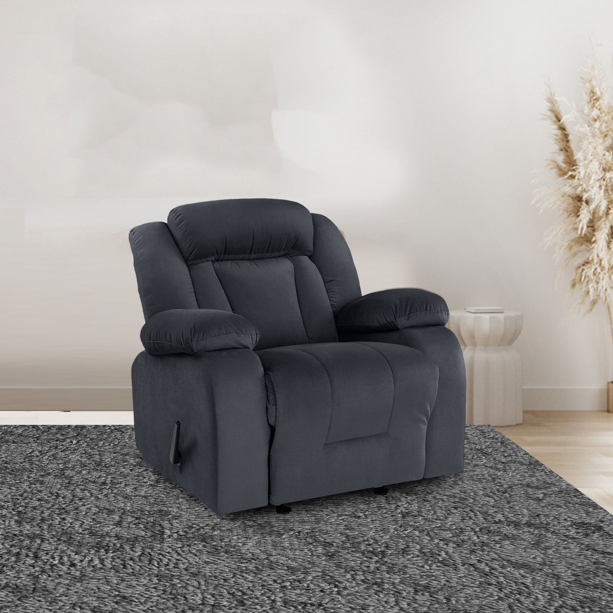 Velvet Classic Recliner Chair - NZ50 Dark Grey Rocking & Rotating