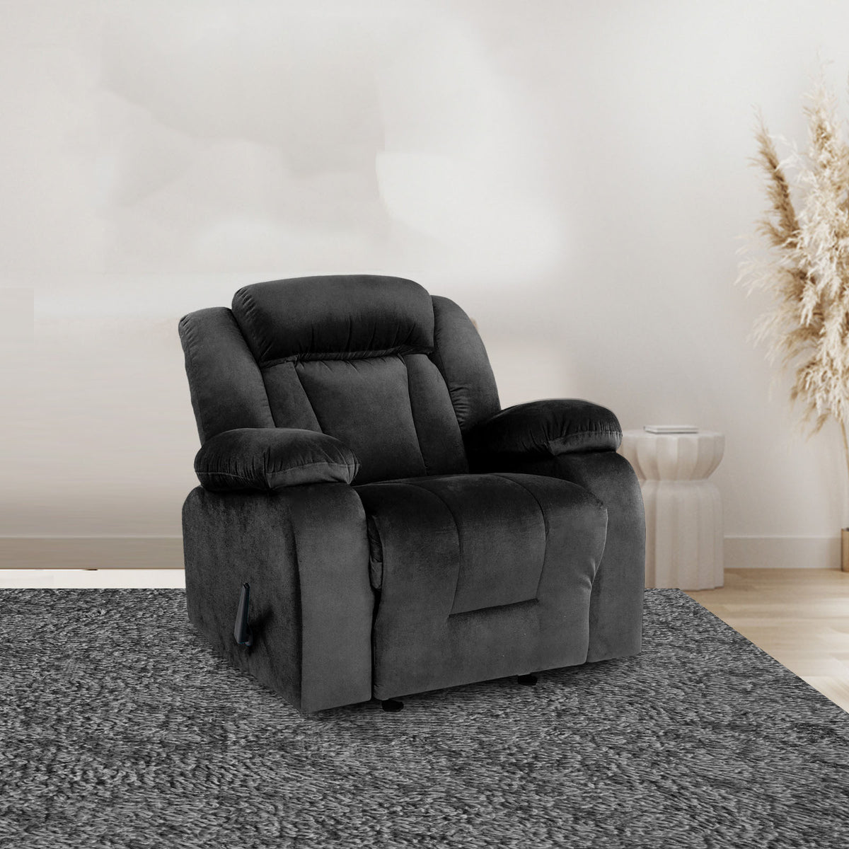 Velvet Classic Recliner Chair - NZ50 Black Rocking & Rotating