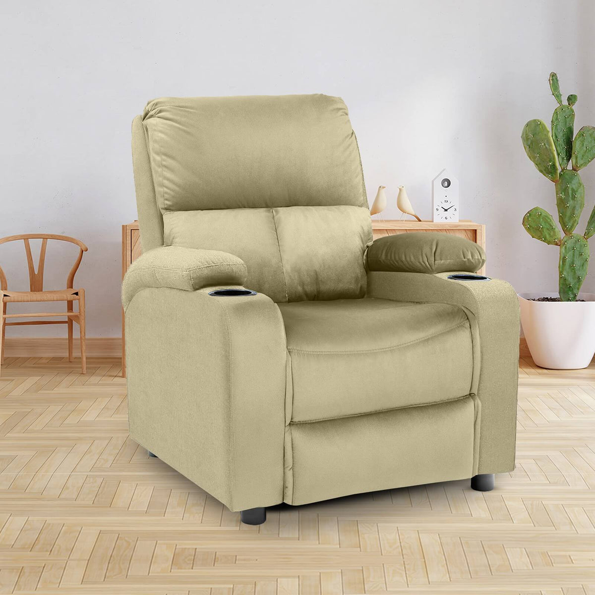 Velvet Classic Cinematic Recliner Chair with Cups Holder - NZ70 Dark Ivory