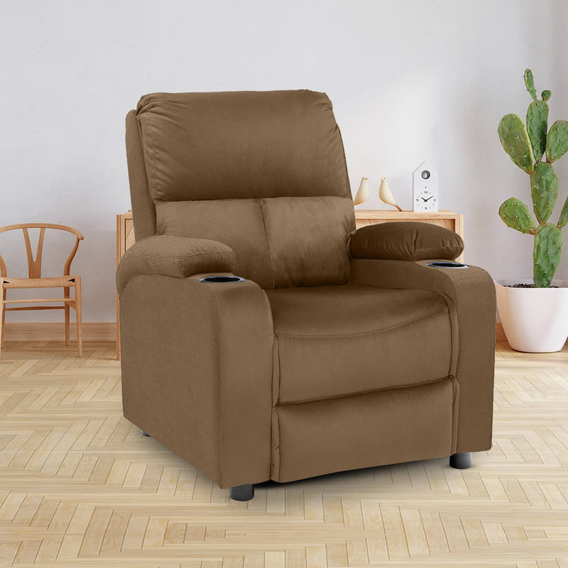 Velvet Classic Cinematic Recliner Chair with Cups Holder - Light Brown - NZ70
