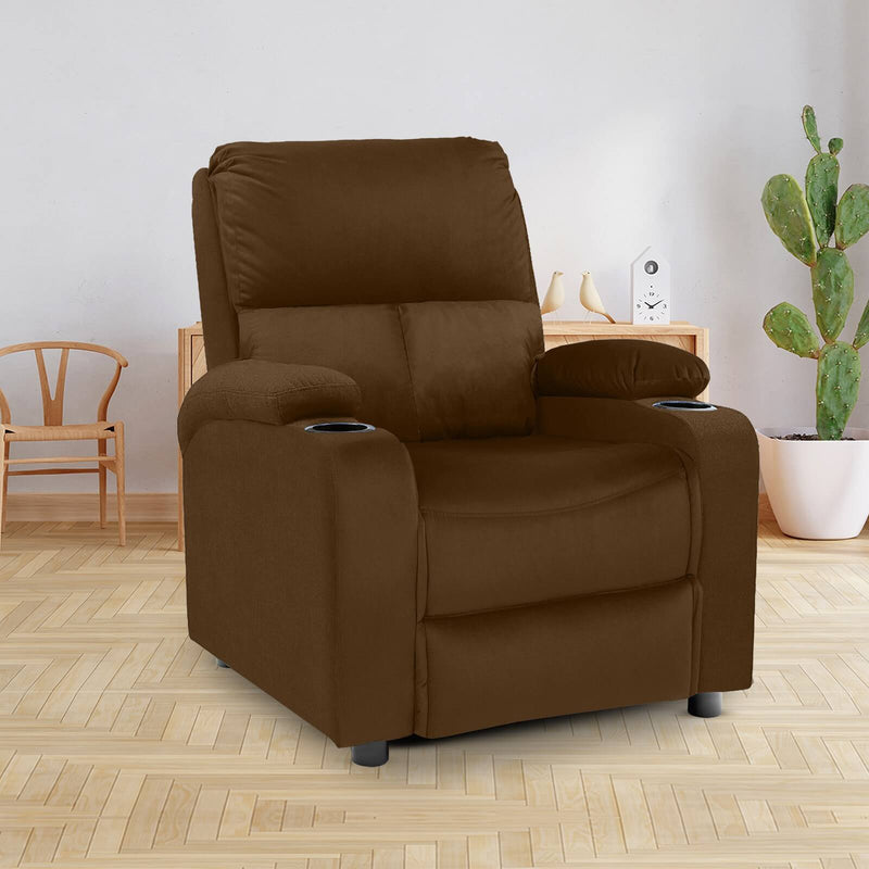 Velvet Classic Cinematic Recliner Chair with Cups Holder - Brown - NZ70