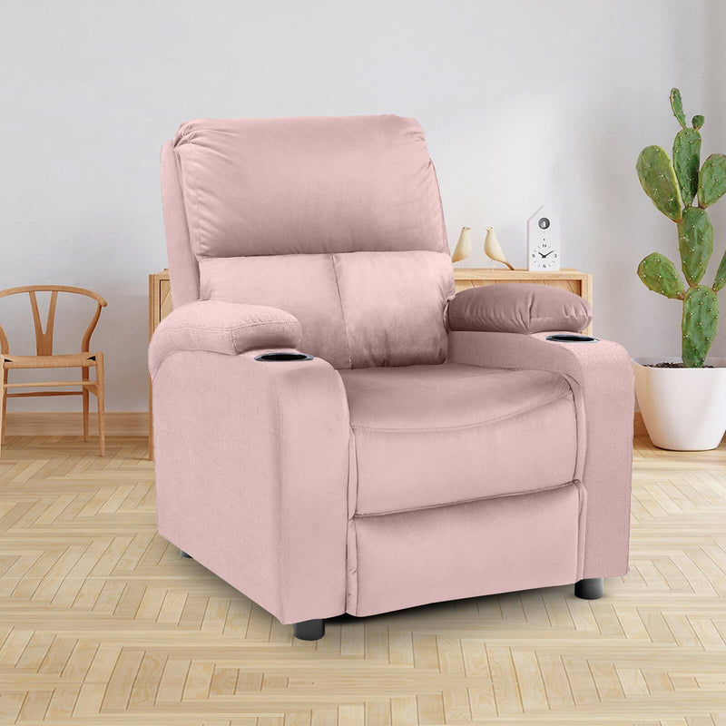 Velvet Classic Cinematic Recliner Chair with Cups Holder - Light Pink - NZ70