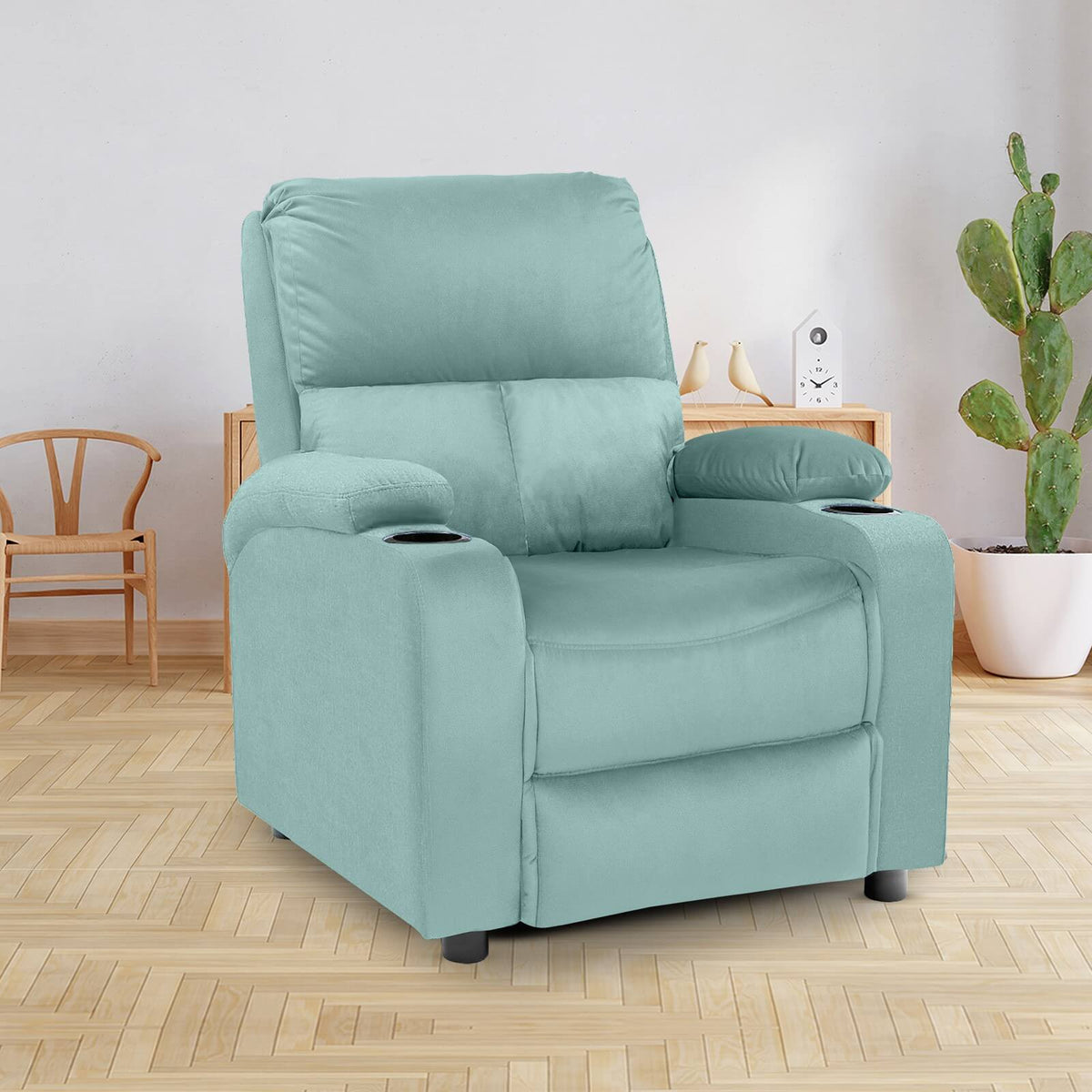 Velvet Classic Cinematic Recliner Chair with Cups Holder - NZ70 Light Turquoise