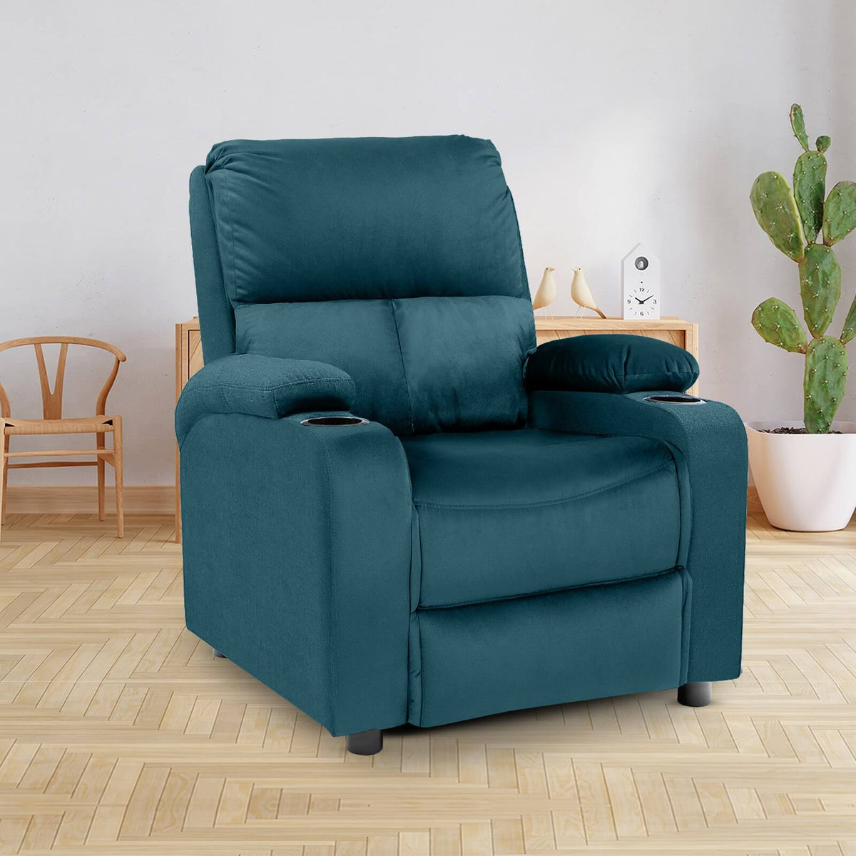 Velvet Classic Cinematic Recliner Chair with Cups Holder - NZ70 Dark Turquoise