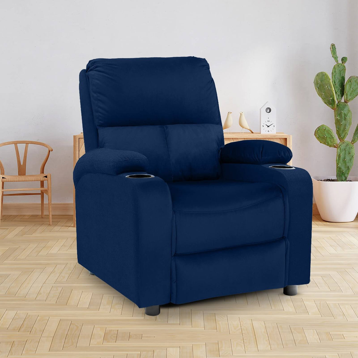 Velvet Classic Cinematic Recliner Chair with Cups Holder - NZ70 Dark Blue