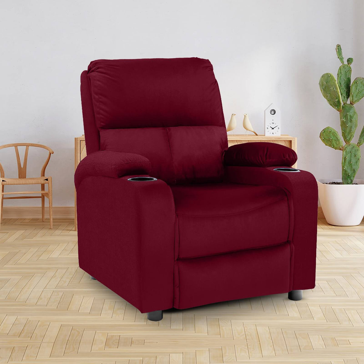 Velvet Classic Cinematic Recliner Chair with Cups Holder - NZ70 Burgundy