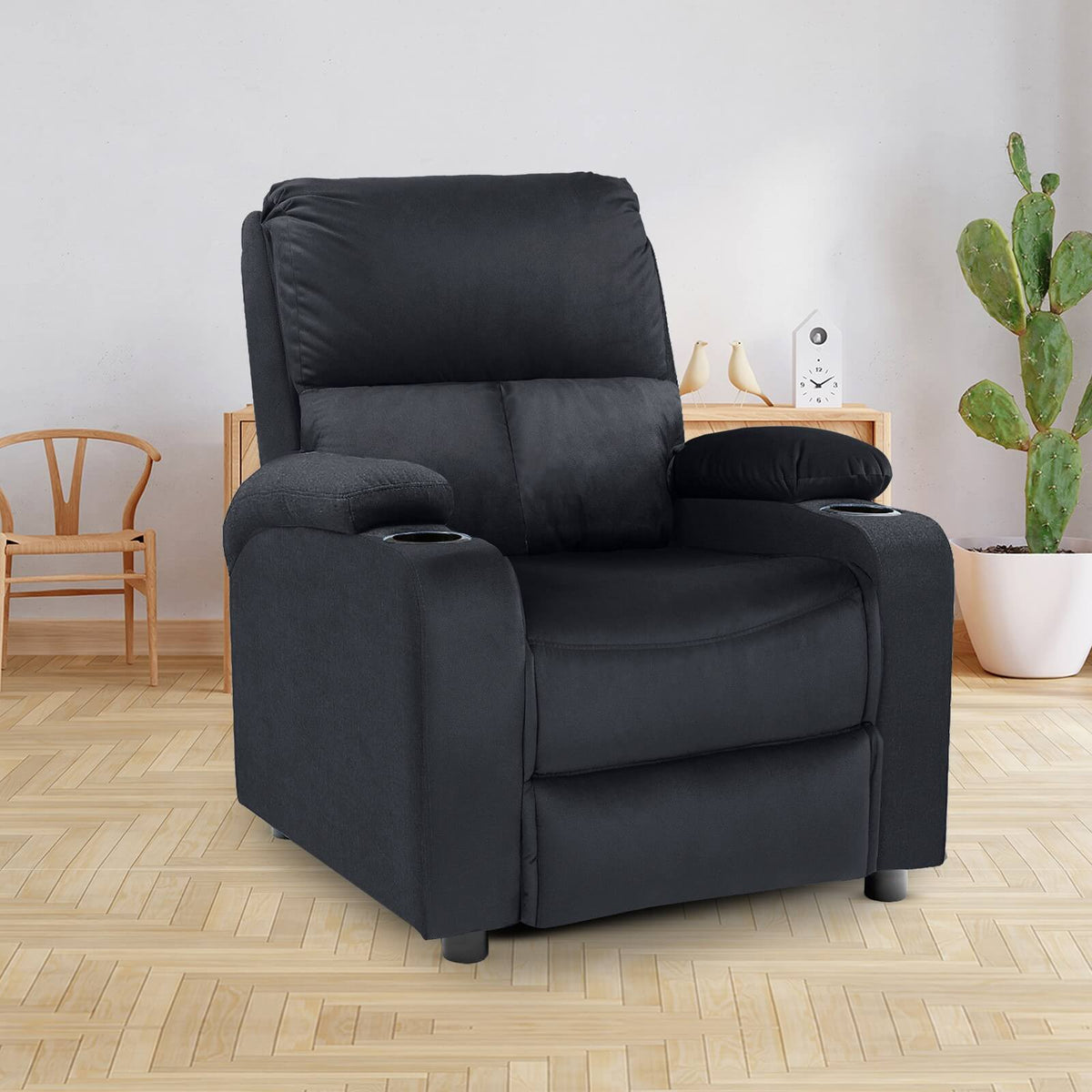 Velvet Classic Cinematic Recliner Chair with Cups Holder - NZ70 Dark Grey
