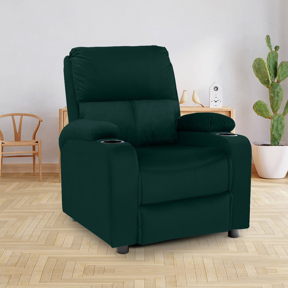 Velvet Classic Cinematic Recliner Chair with Cups Holder - NZ70 Dark Green