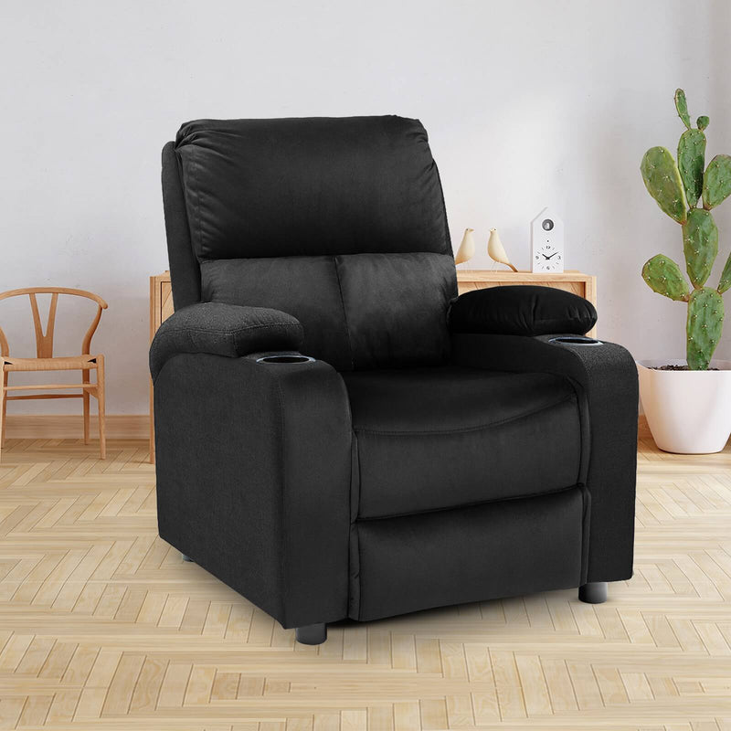 Velvet Classic Cinematic Recliner Chair with Cups Holder - Black - NZ70