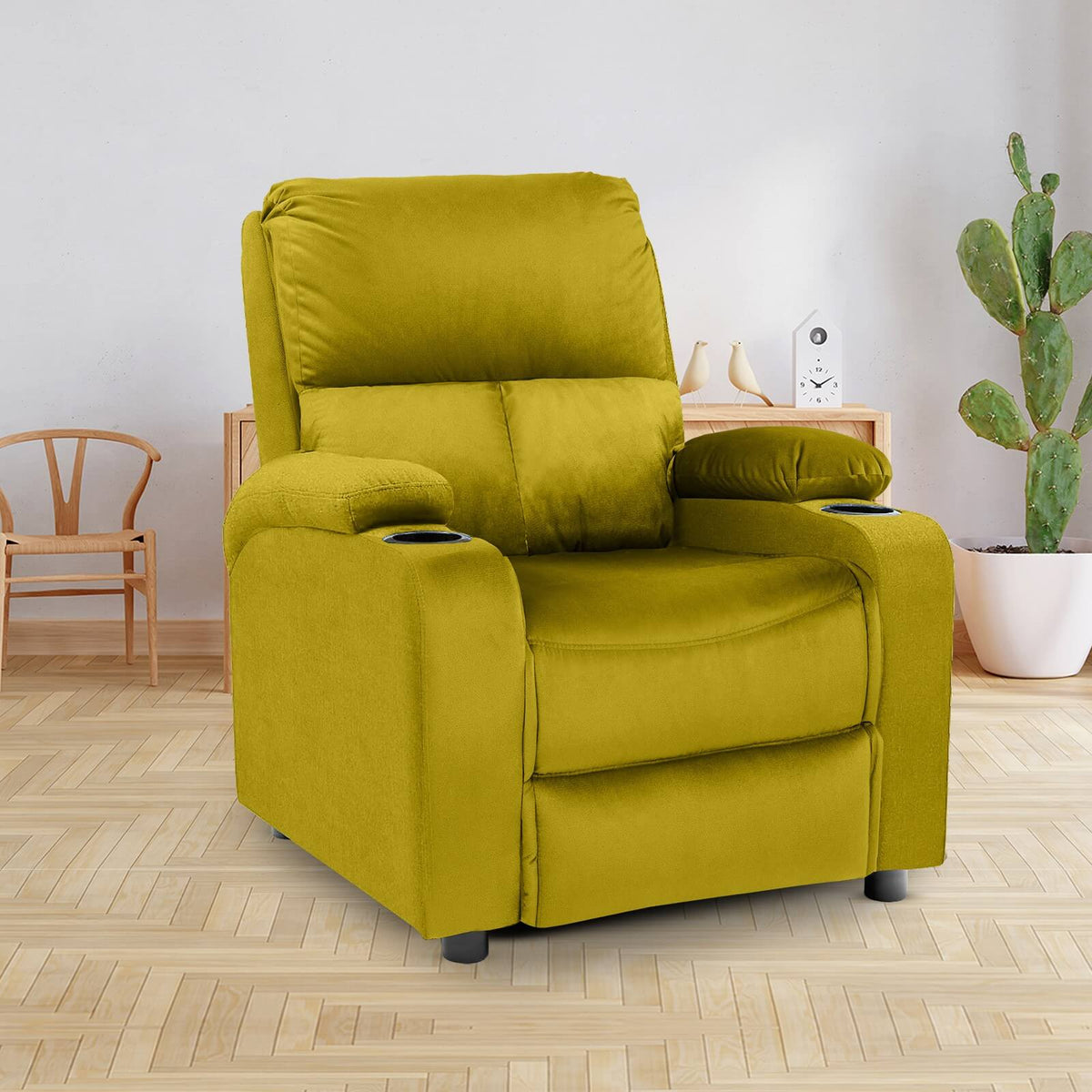 Velvet Classic Cinematic Recliner Chair with Cups Holder - NZ70 Black