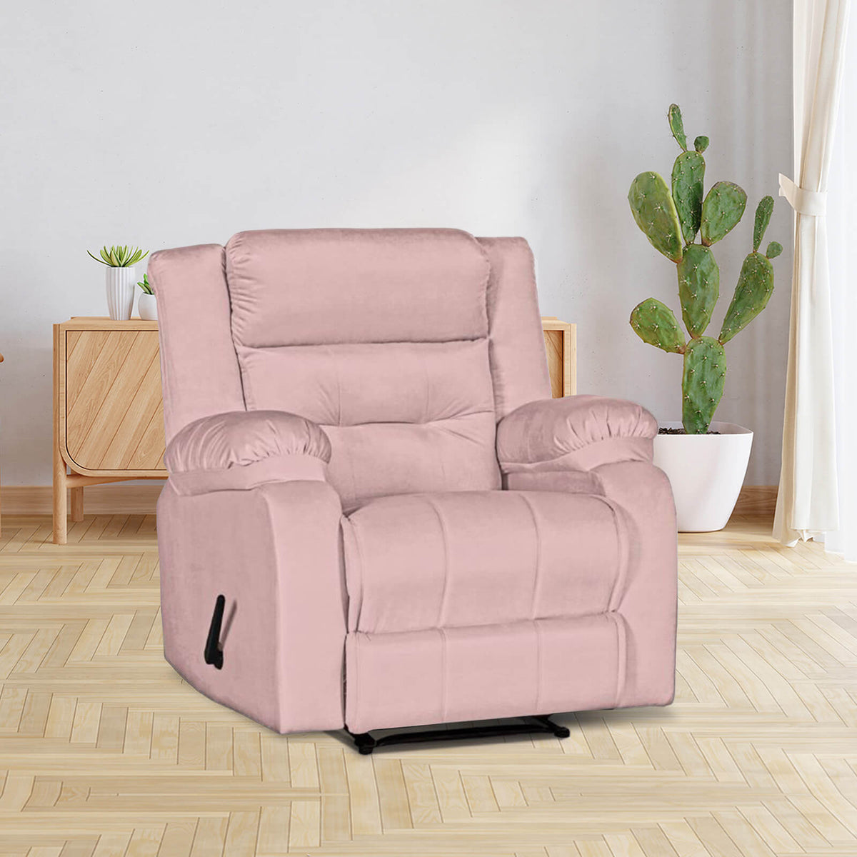 Velvet Upholstered Recliner Chair With Bed Mode From In House - NZ30 Light Pink Classic