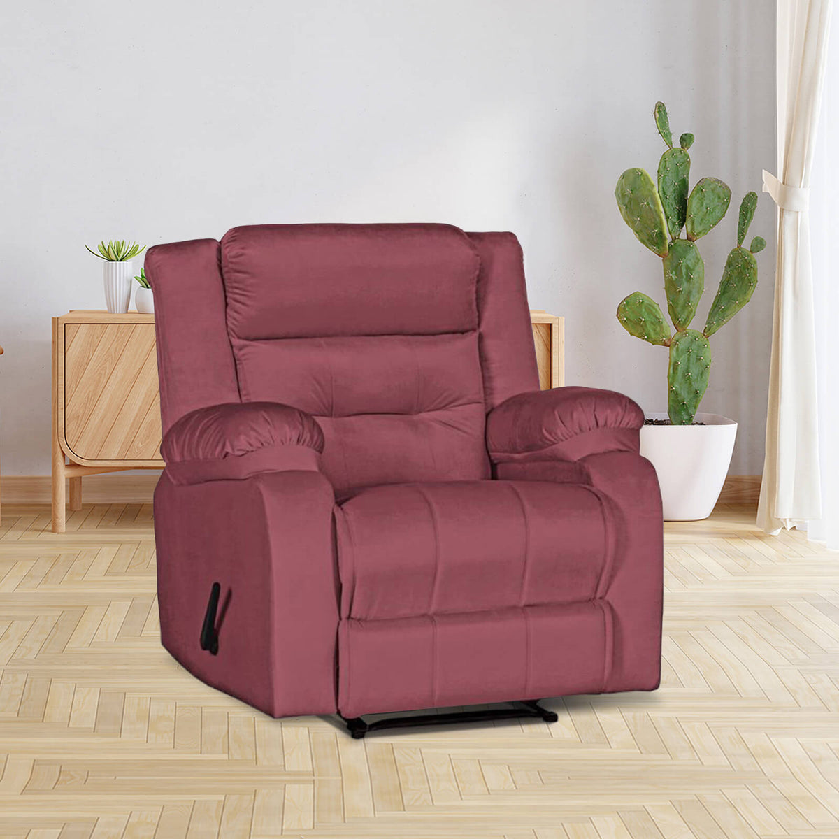 Velvet Upholstered Recliner Chair With Bed Mode From In House - NZ30 Dark Pink Classic