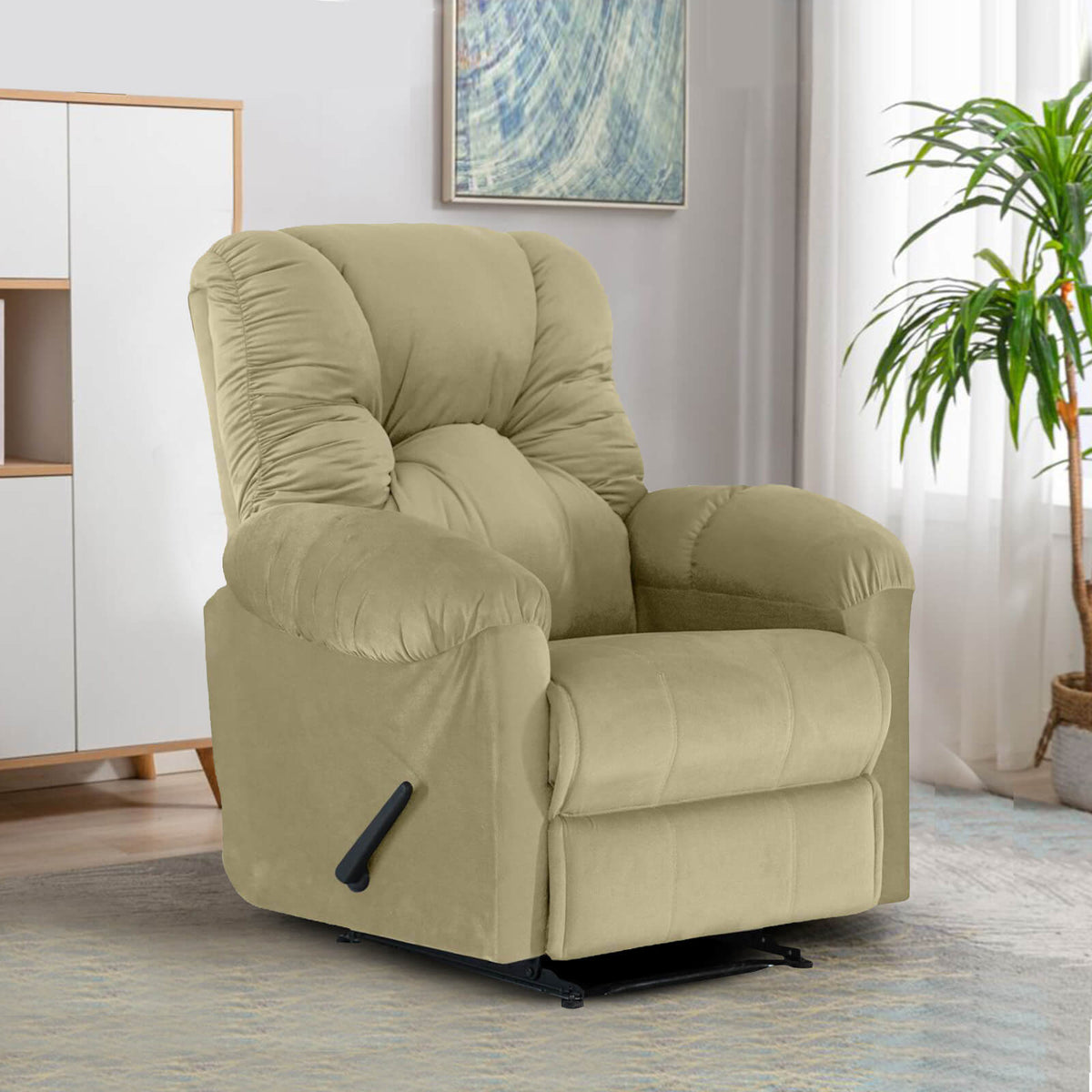 Velvet Upholstered Recliner Chair With Bed Mode from American Polo Dark Ivory Rocking & Rotating