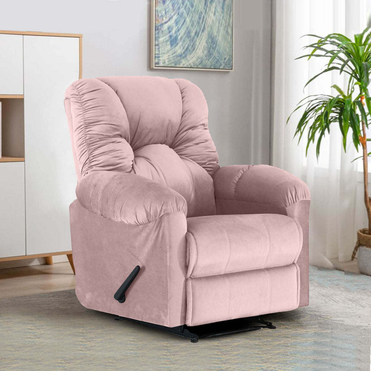 Velvet Upholstered Recliner Chair With Bed Mode from American Polo Light Pink Rocking