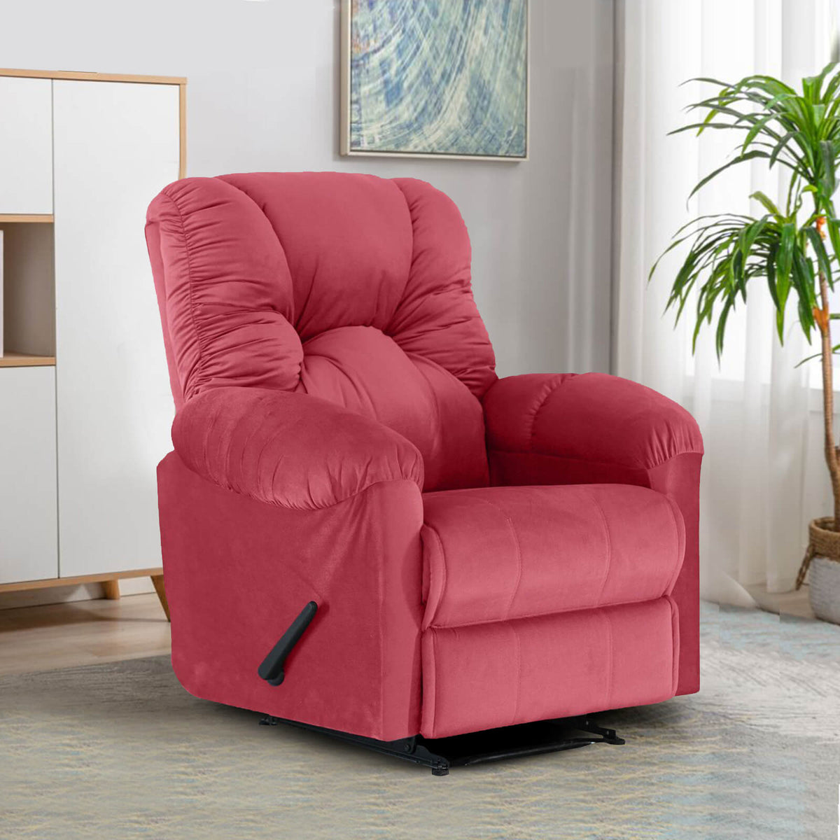 Velvet Upholstered Recliner Chair With Bed Mode from American Polo Dark Pink Rocking & Rotating