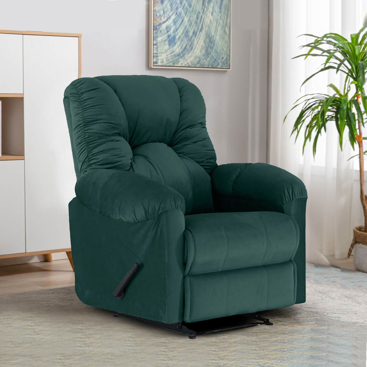 Velvet Upholstered Recliner Chair With Bed Mode from American Polo Dark Green Rocking & Rotating