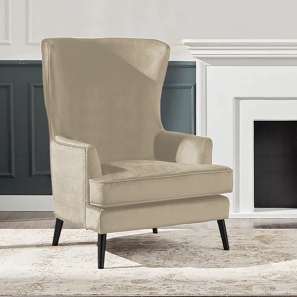 Velvet Royal Chair with Wingback and Arms - E7 Light Beige