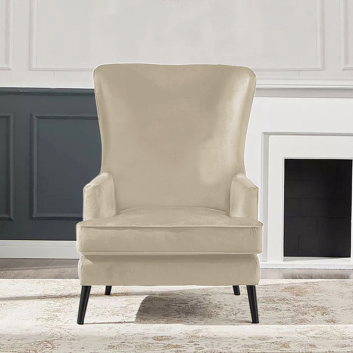 Velvet Royal Chair with Wingback and Arms - E7 Light Beige