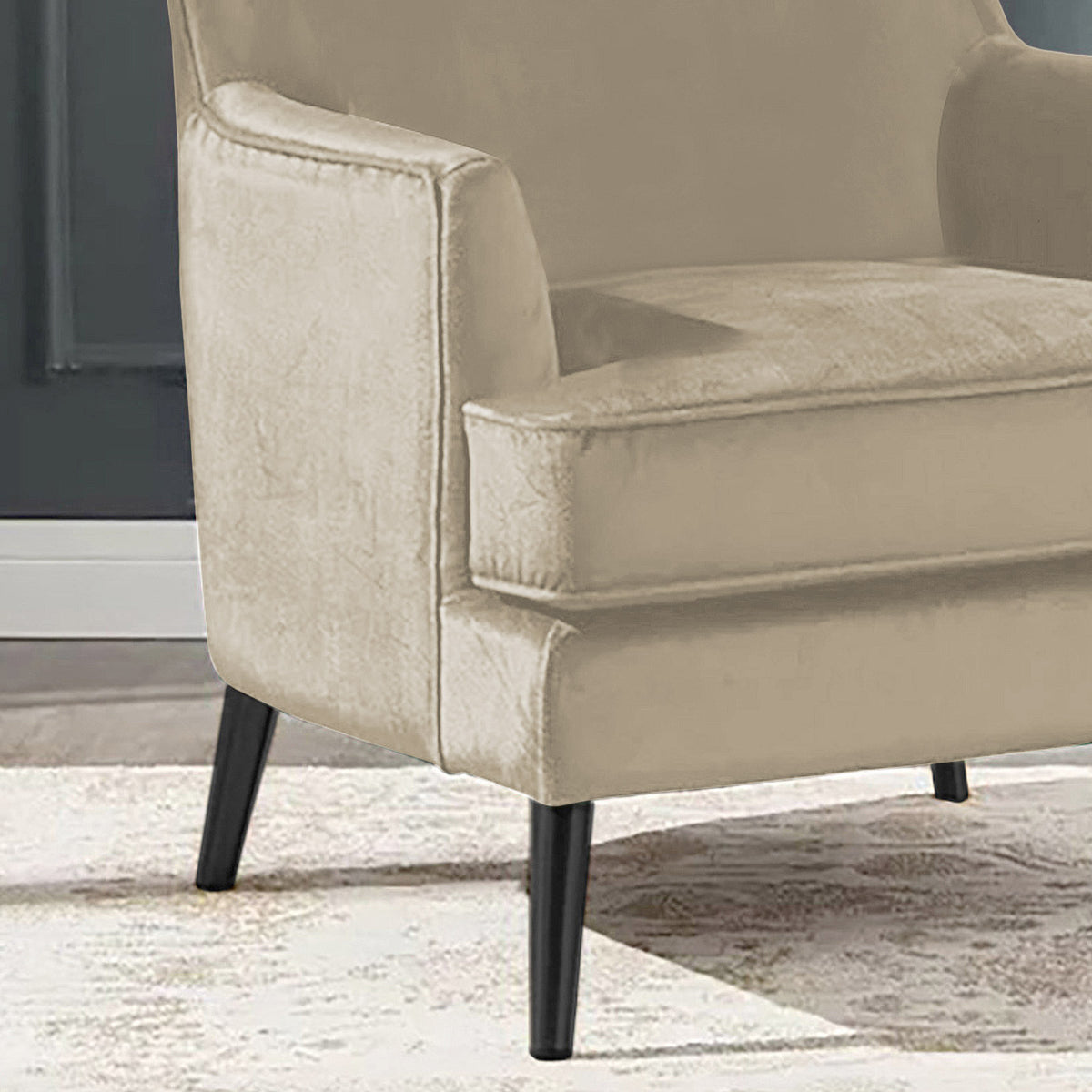 Velvet Royal Chair with Wingback and Arms - E7 Light Beige