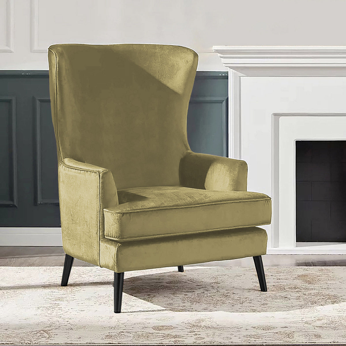 Velvet Royal Chair with Wingback and Arms - E7 Dark Ivory