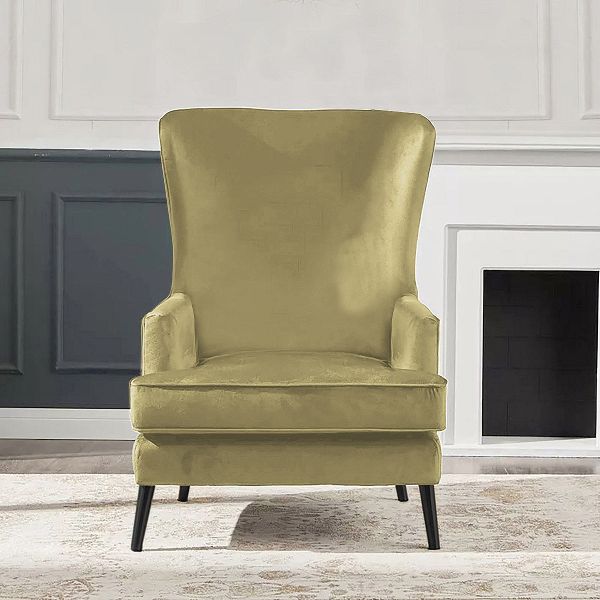 Velvet Royal Chair with Wingback and Arms - E7 Dark Ivory