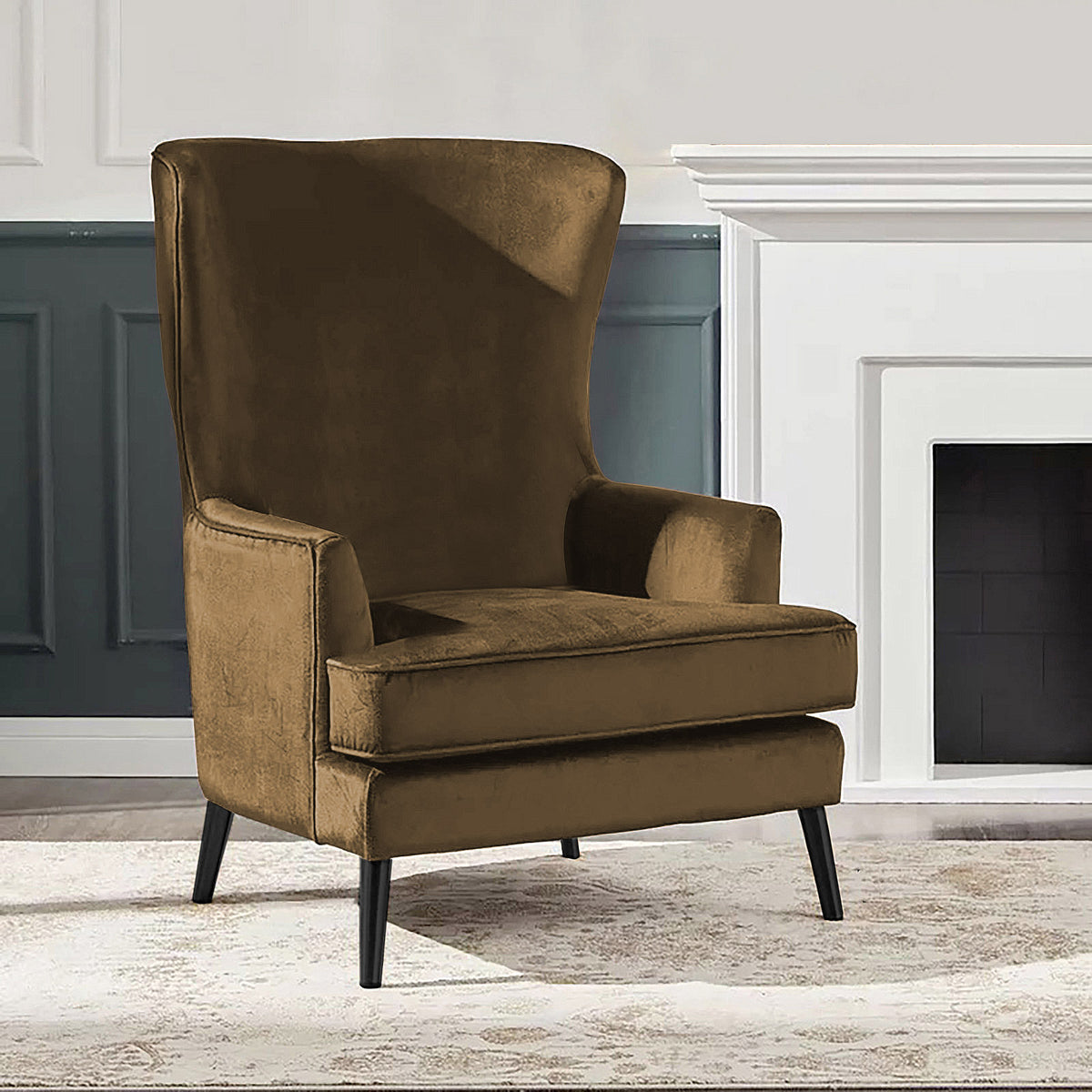 Velvet Royal Chair with Wingback and Arms - E7 Light Brown