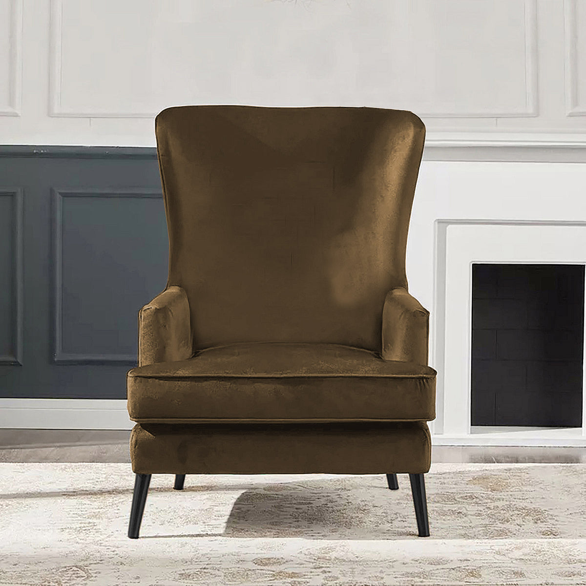 Velvet Royal Chair with Wingback and Arms - E7 Light Brown