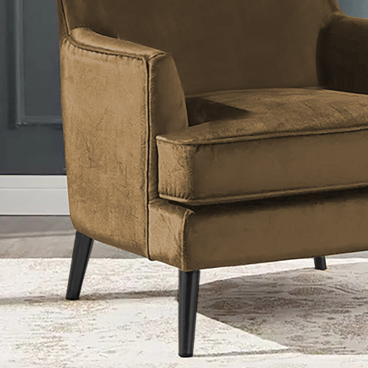 Velvet Royal Chair with Wingback and Arms - E7 Light Brown