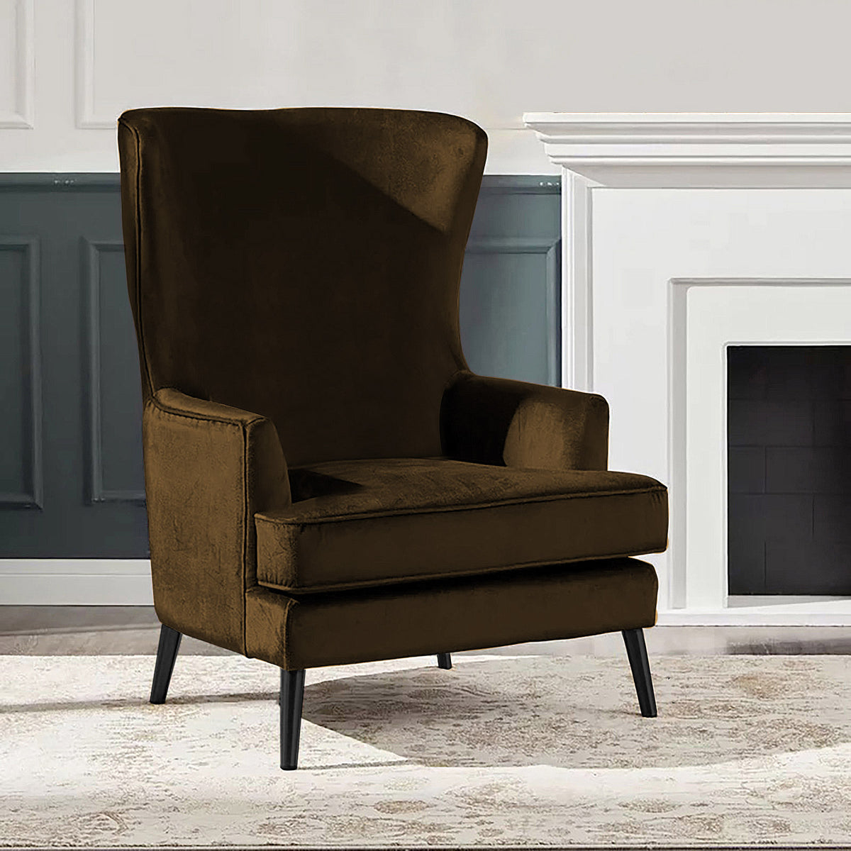 Velvet Royal Chair with Wingback and Arms - E7 Brown