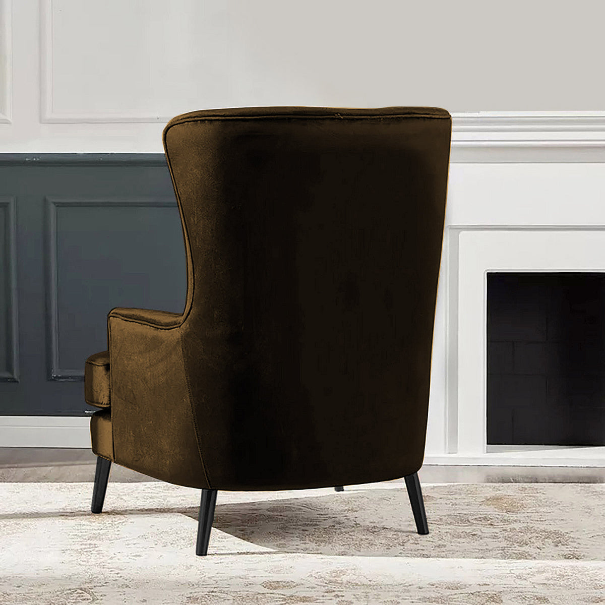 Velvet Royal Chair with Wingback and Arms - E7 Brown