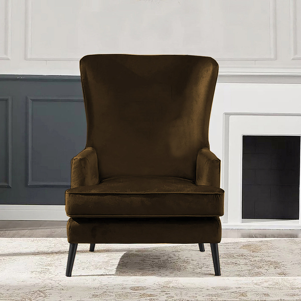 Velvet Royal Chair with Wingback and Arms - E7 Brown