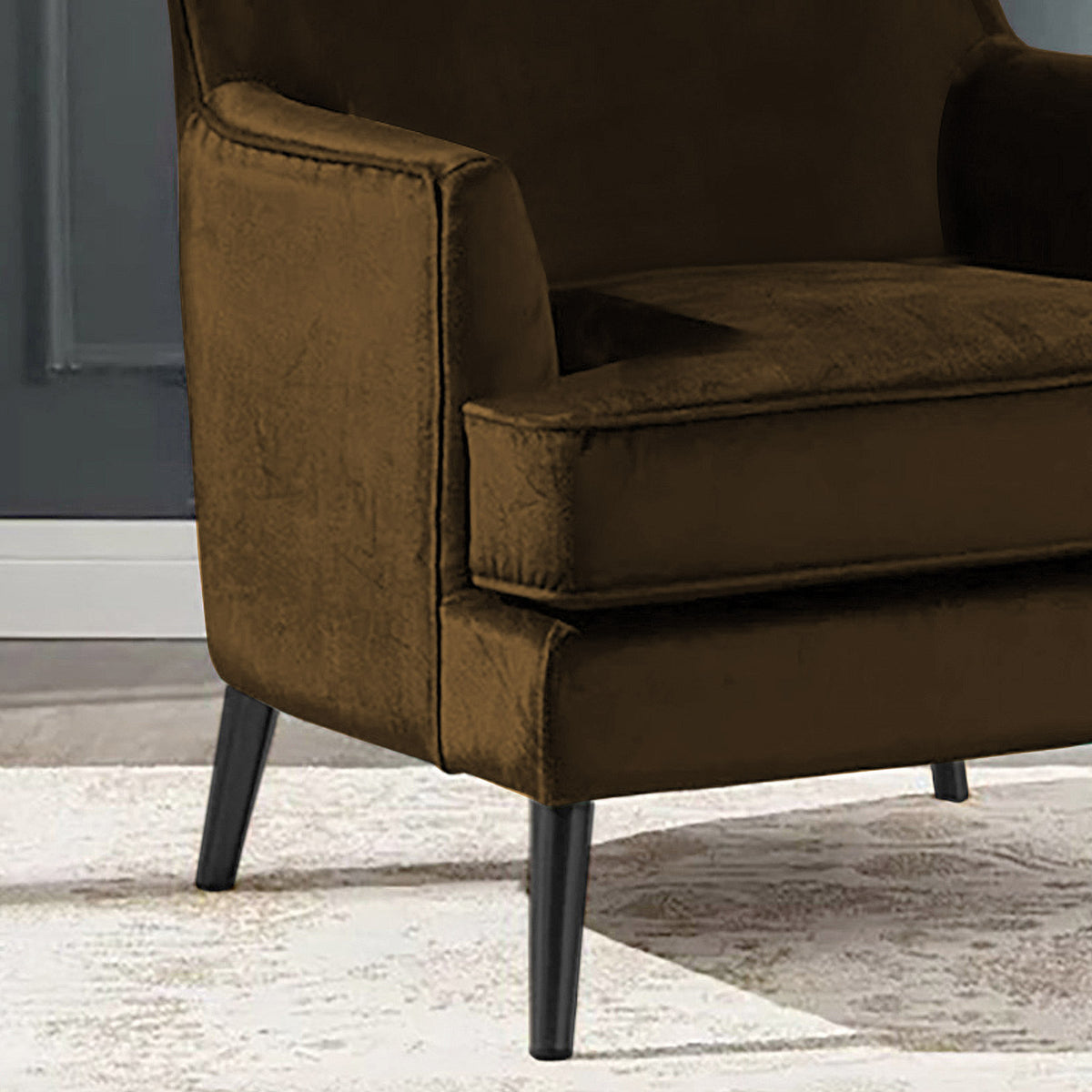 Velvet Royal Chair with Wingback and Arms - E7 Brown