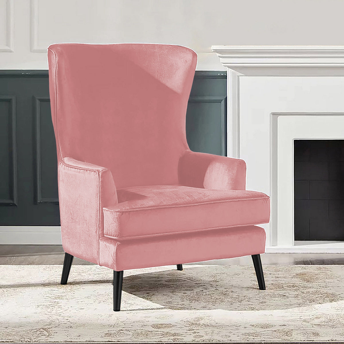 Velvet Royal Chair with Wingback and Arms - E7 Light Pink