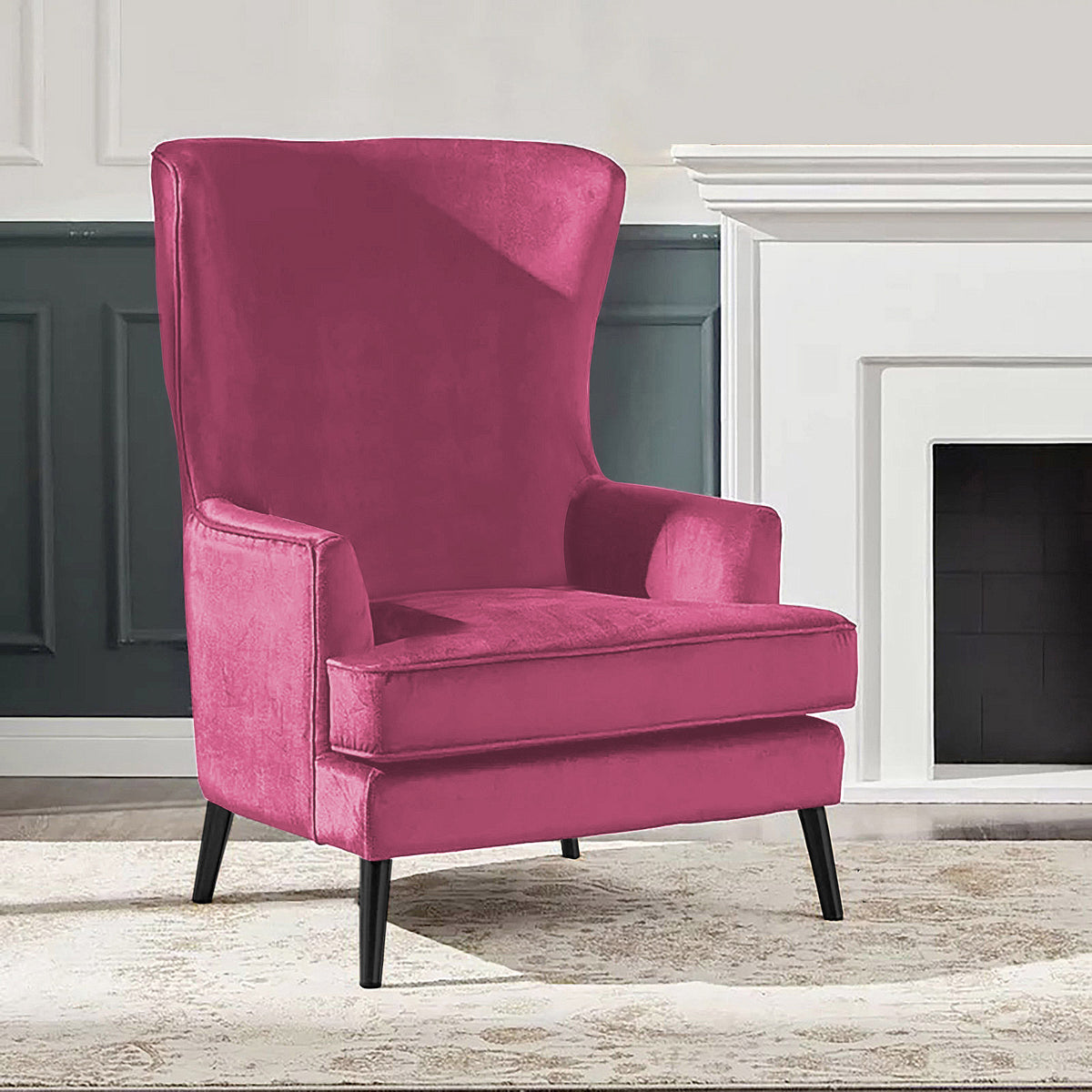 Velvet Royal Chair with Wingback and Arms - E7 Dark Pink