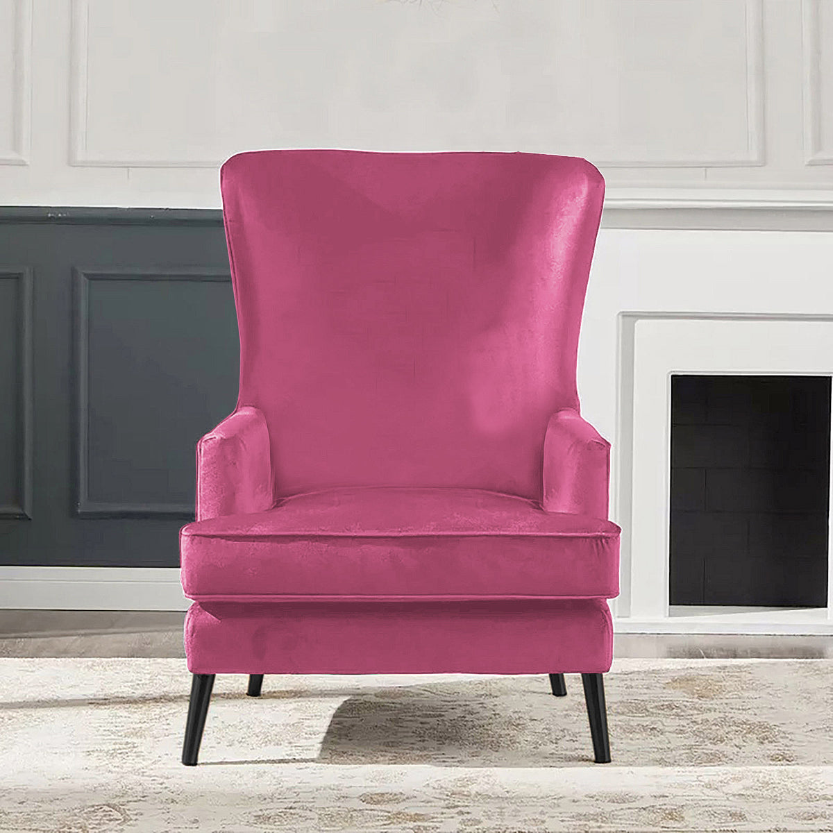 Velvet Royal Chair with Wingback and Arms - E7 Dark Pink