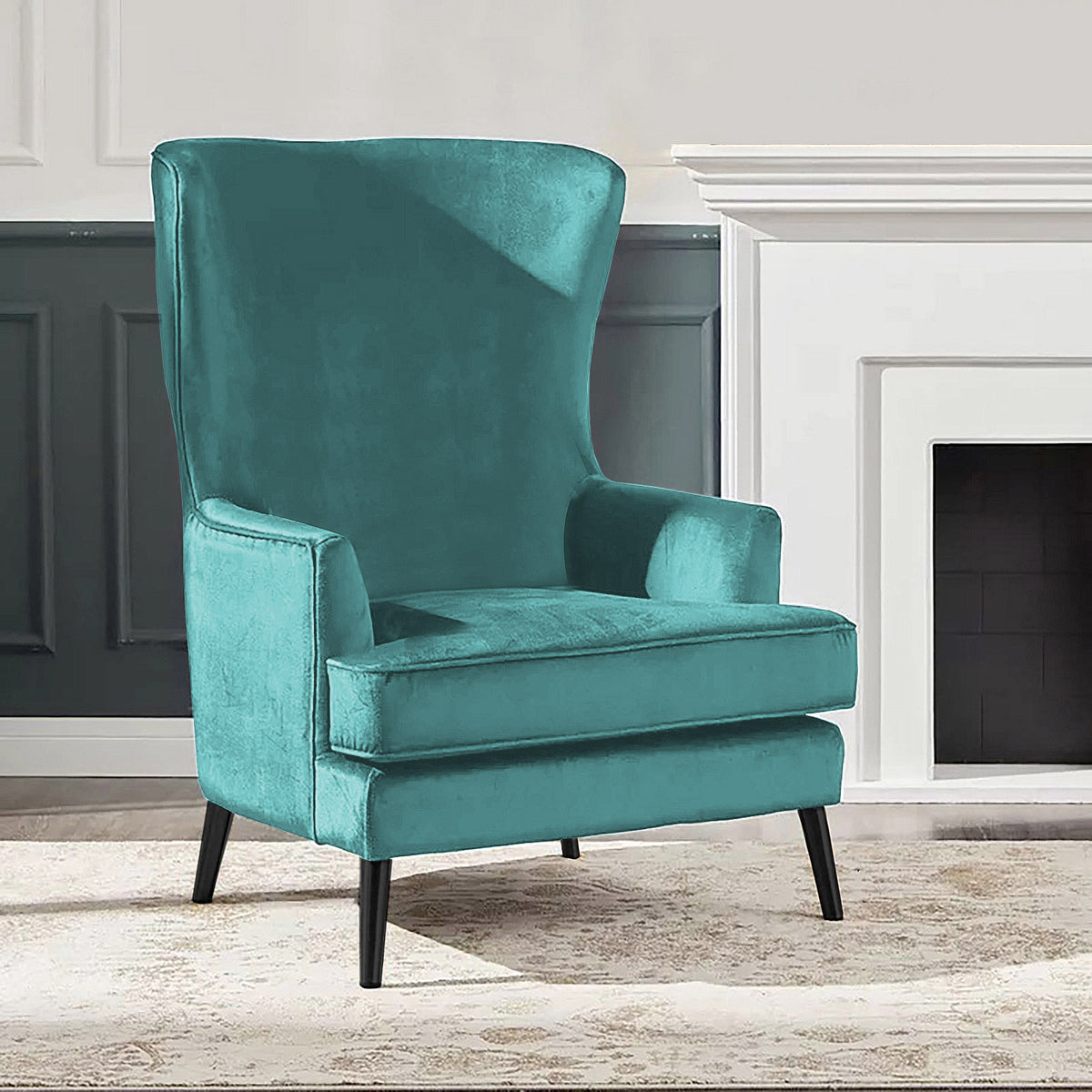 Velvet Royal Chair with Wingback and Arms - E7 Light Turquoise