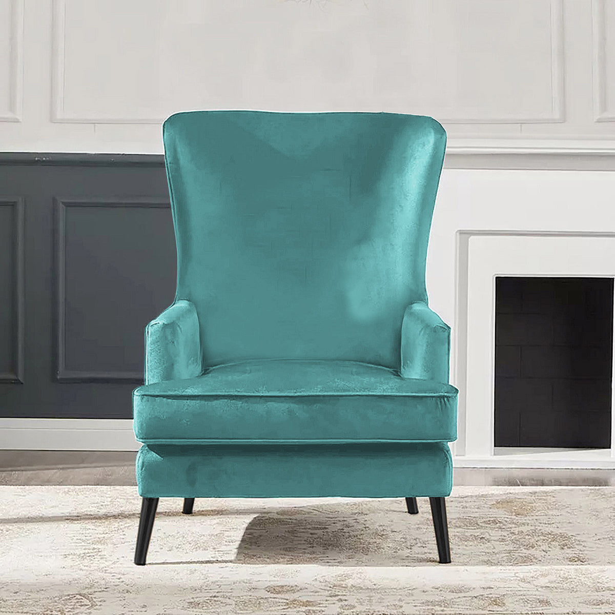 Velvet Royal Chair with Wingback and Arms - E7 Light Turquoise