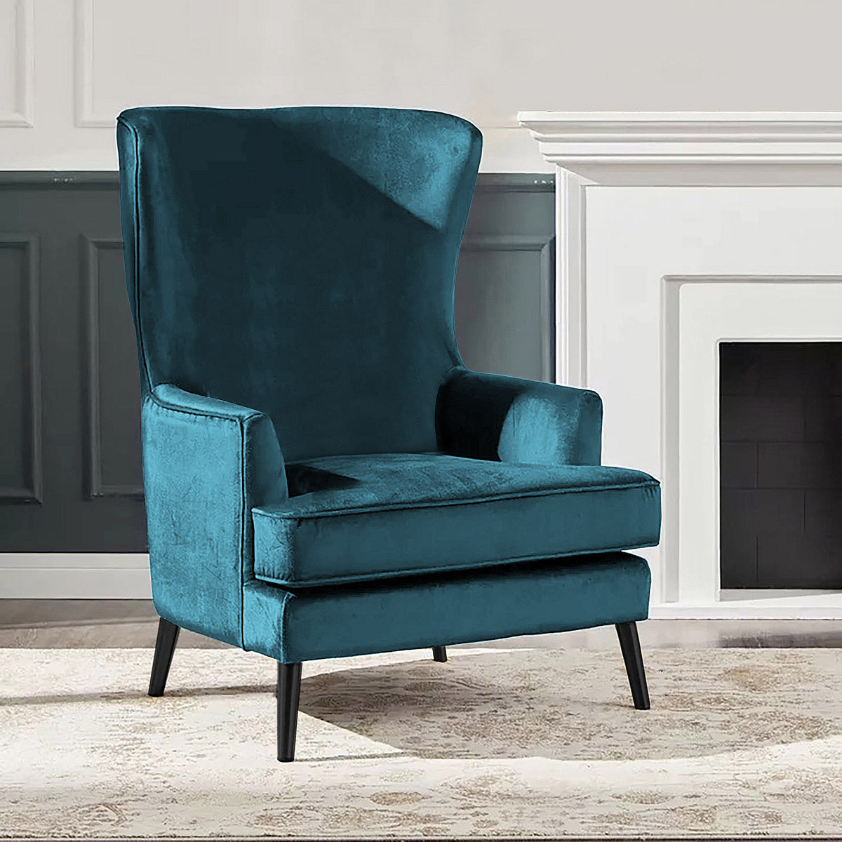 Velvet Royal Chair with Wingback and Arms - E7 Dark Turquoise