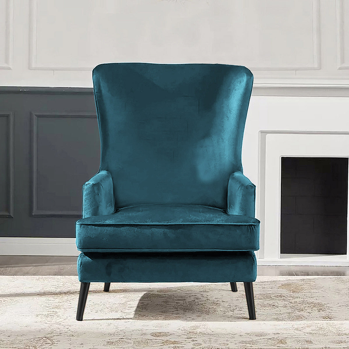 Velvet Royal Chair with Wingback and Arms - E7 Dark Turquoise