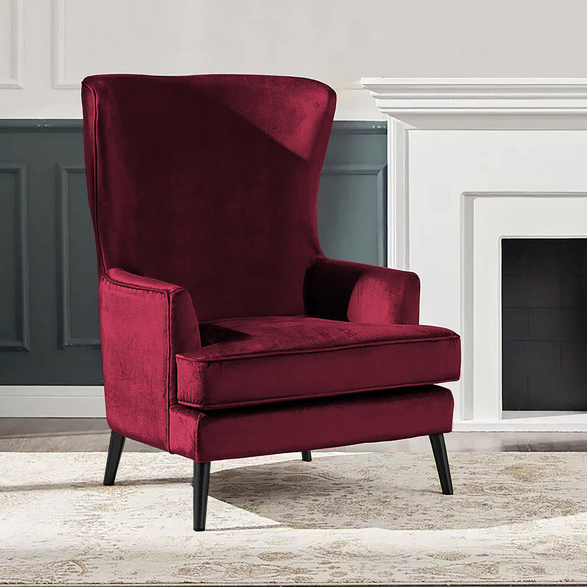 Velvet Royal Chair with Wingback and Arms - E7 Dark Blue
