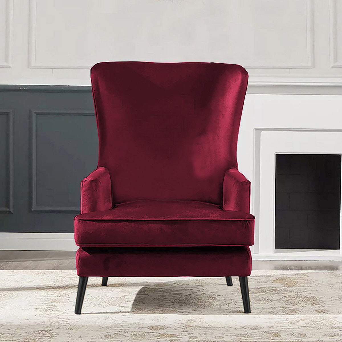 Velvet Royal Chair with Wingback and Arms - E7 Dark Blue