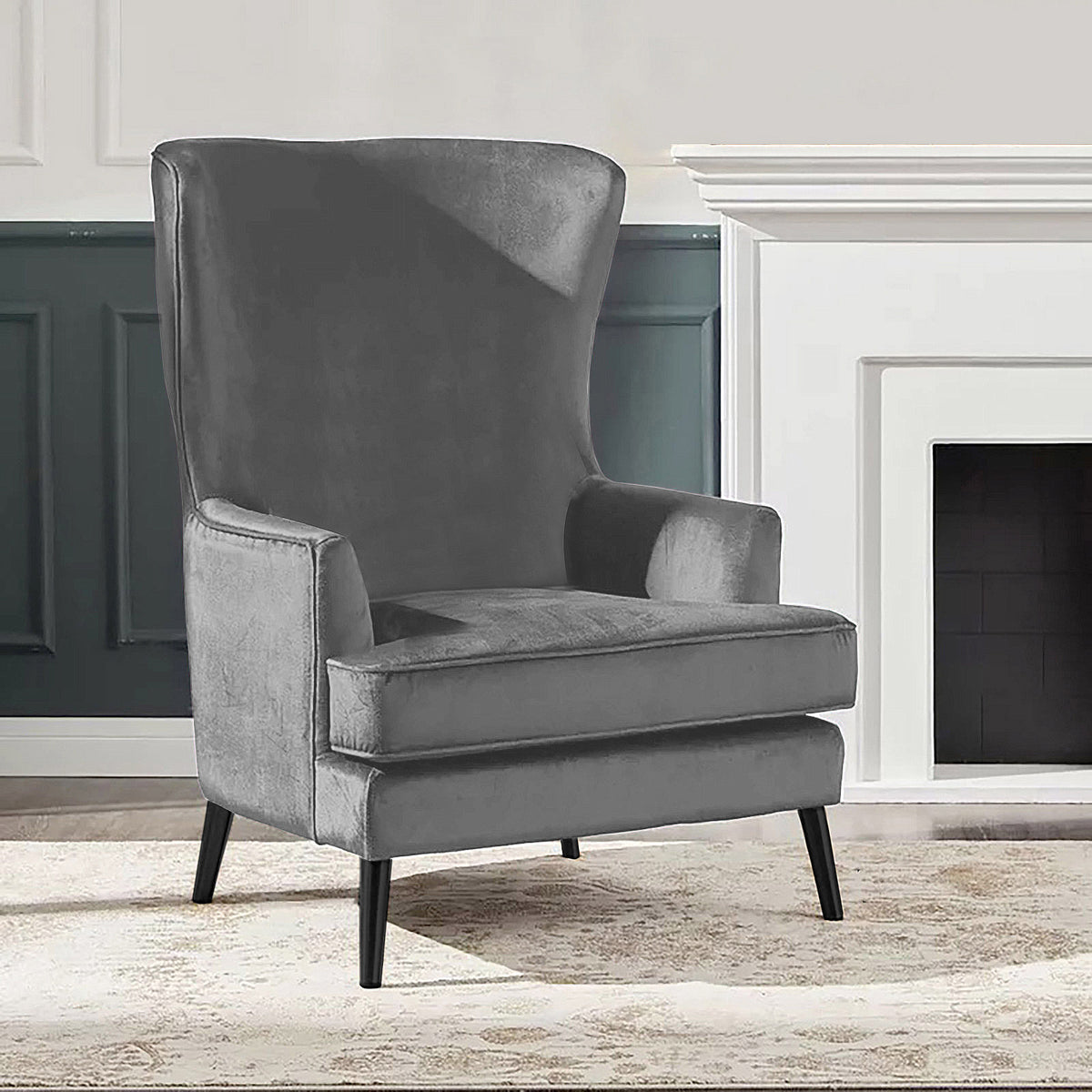 Velvet Royal Chair with Wingback and Arms - E7 Grey