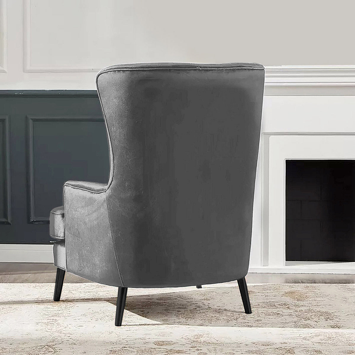 Velvet Royal Chair with Wingback and Arms - E7 Grey