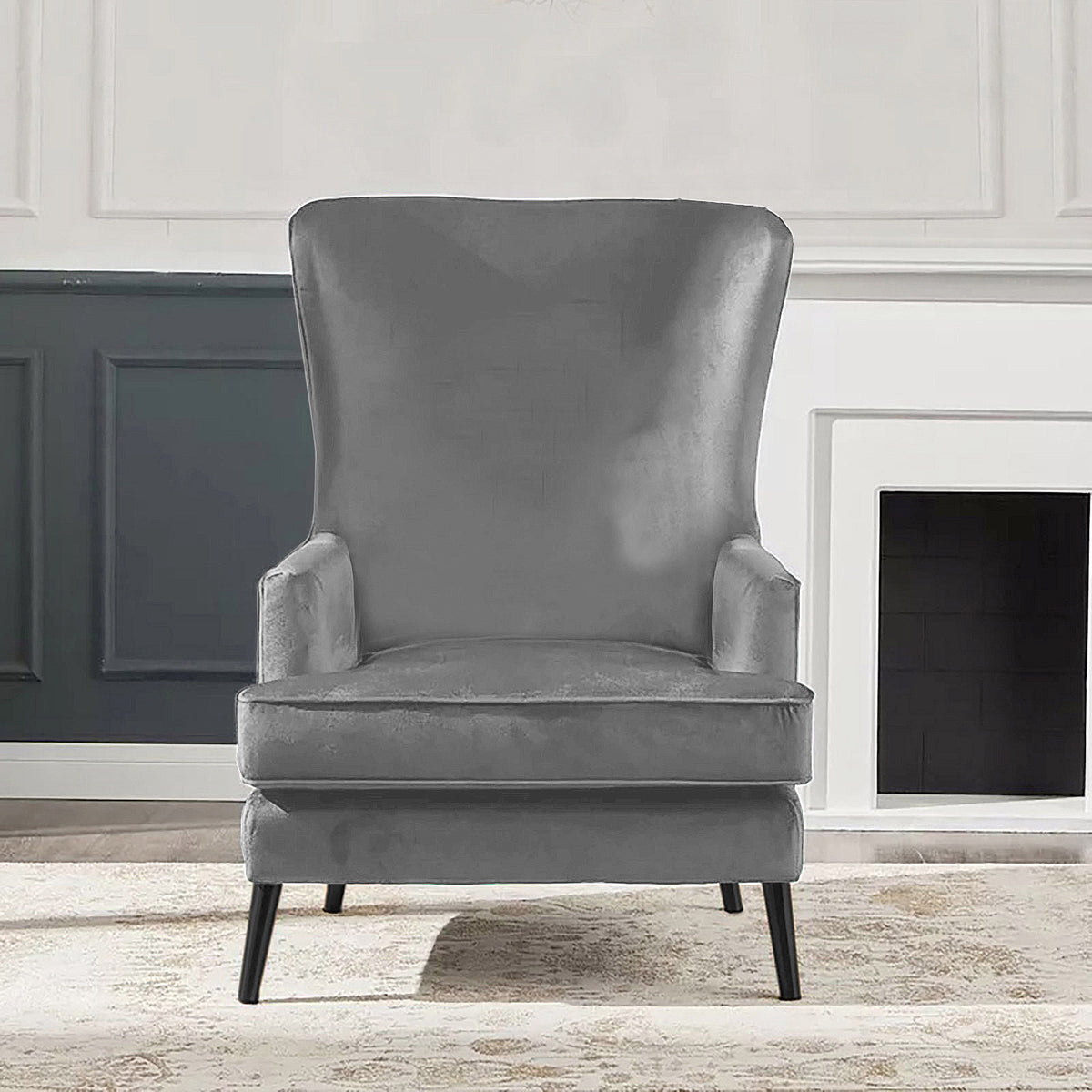 Velvet Royal Chair with Wingback and Arms - E7 Grey