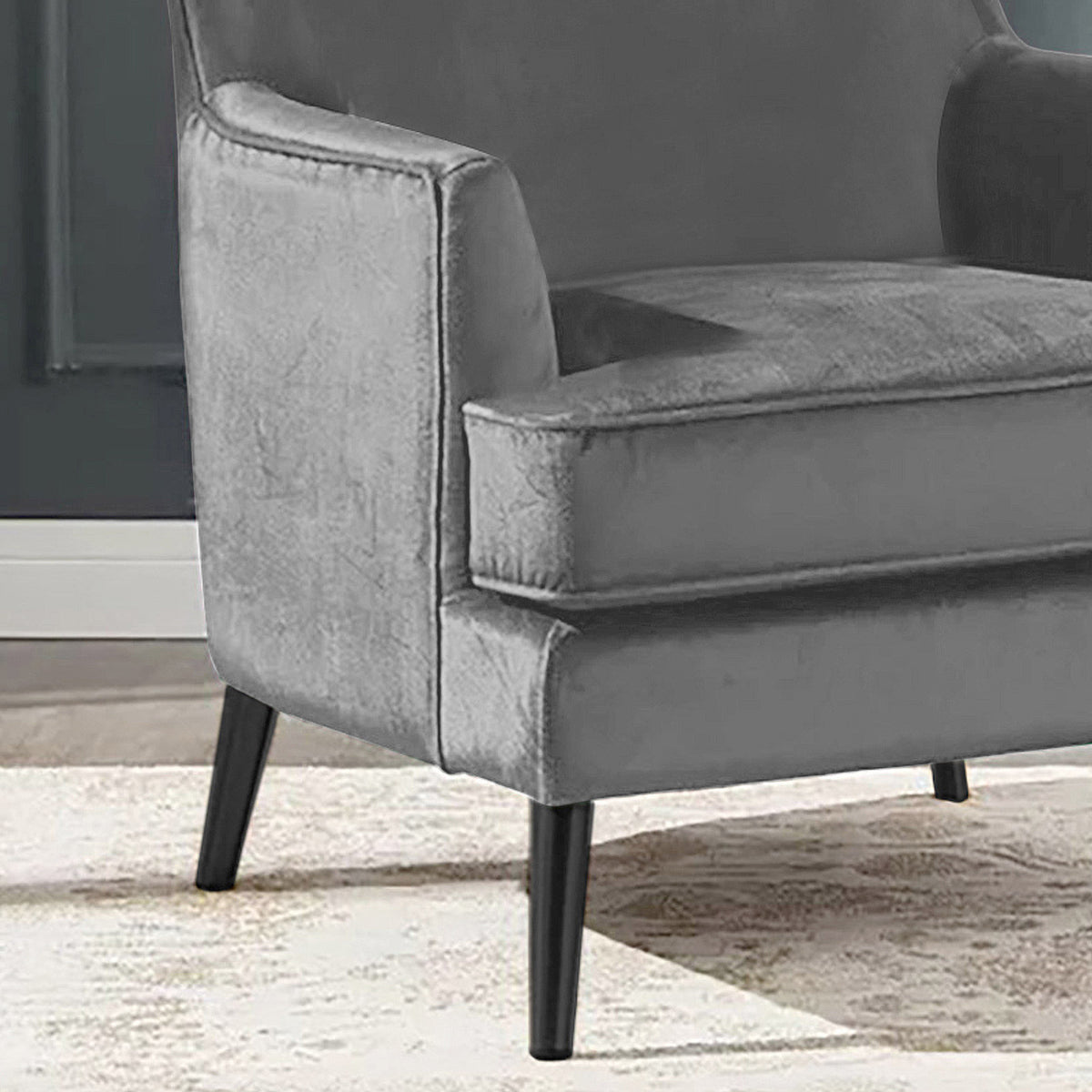 Velvet Royal Chair with Wingback and Arms - E7 Grey